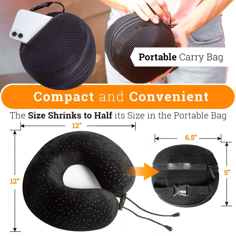 Aeris Memory Foam Travel Pillow for Airplanes - Best Airplane Neck Pillow for Long Flights - Plane Accessories Carry Bag to Save Space, Ear Plugs and Eye Mask - Perfect Flight Set & Gift - Image 3